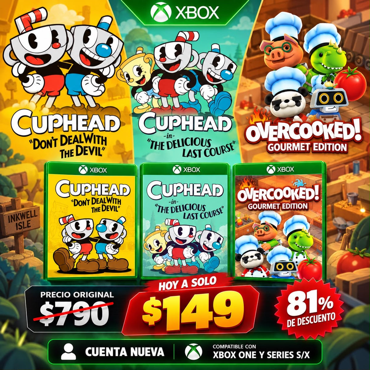 🔥Promo Cuphead + Overcooked Cuenta🔥